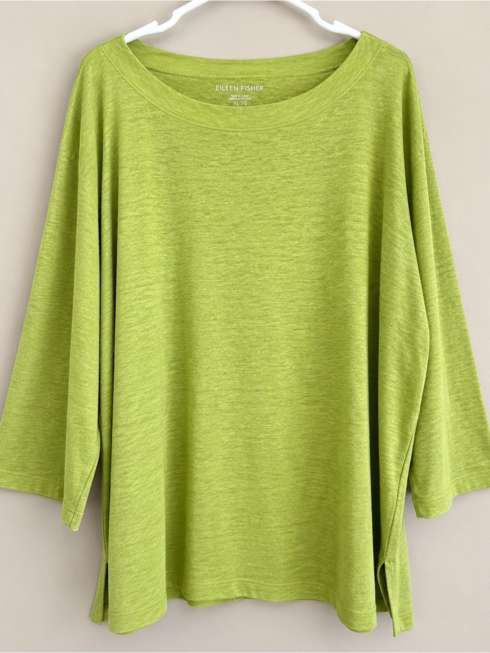 Eileen Fisher Organic Linen Top Lime Green Size XL Boxy Boat Neck EUC